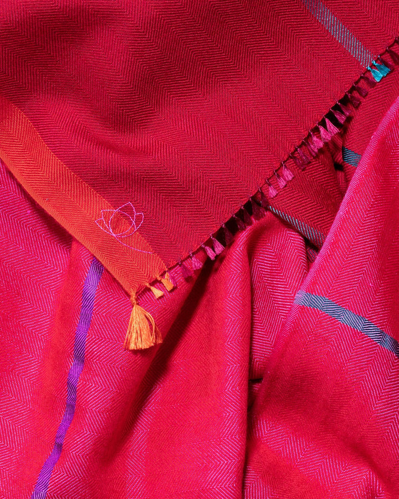 Echarpe bicolore en soie laine rose, rouge